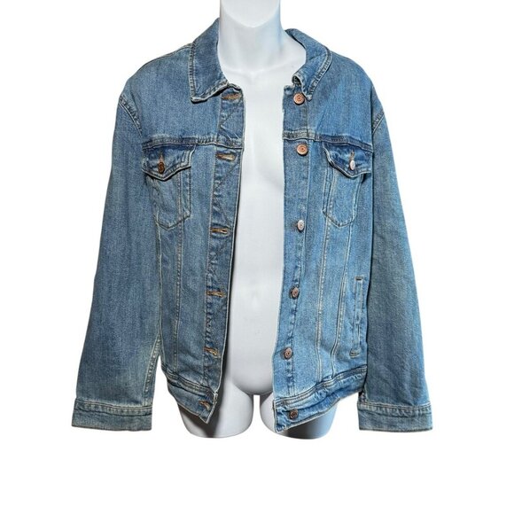 Old Navy Denim Jean Trucker Jacket Women’s Sz XXL Medium Wash Distressed Classic - Picture 1 of 7